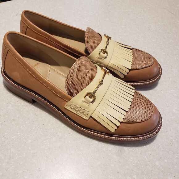 SAM EDELMAN NEW YORK Shoes Womens 8M Beige Horse Bit Cammi Kiltie Almond Loafers - Picture 2 of 12